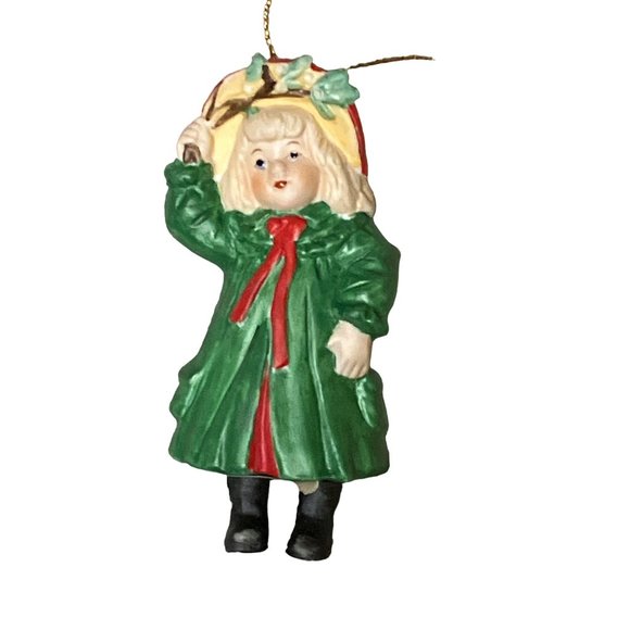 Gorham Porcelain "Mistletoe Girl" Thomas Nast Christmas Ornament - 3 1/4" Tall - Picture 3 of 11